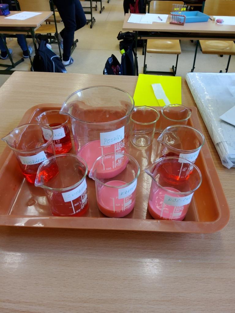 Laboratorní práce s&nbsp;umělou krví ve&nbsp;třídě 8.&nbsp;A