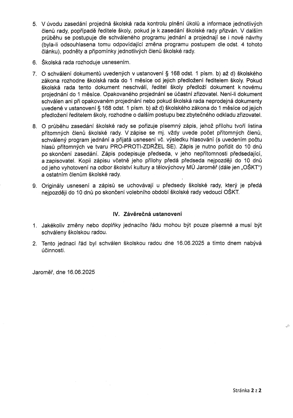 Jednací řád školské rady